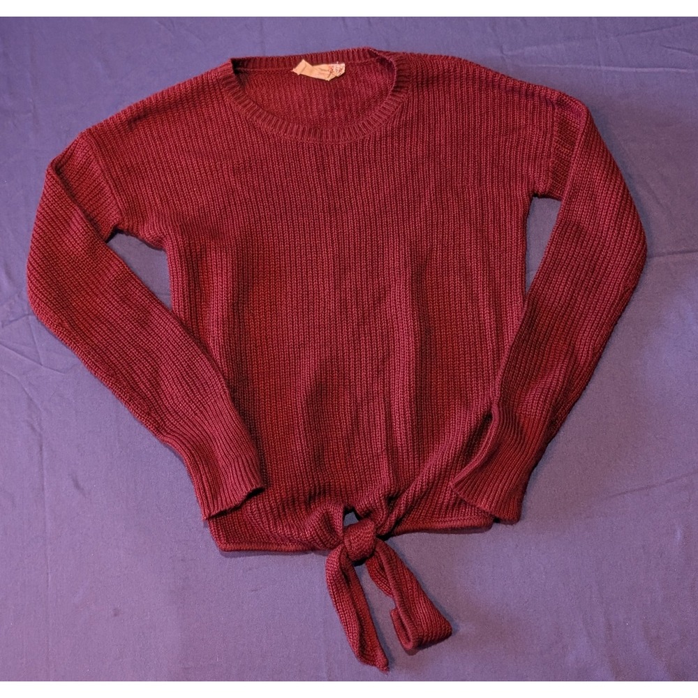 Pink Republic Burgundy Ribbed Knit Tie Front Sweater Long Sleeve Women's XS - Picture 3 of 12